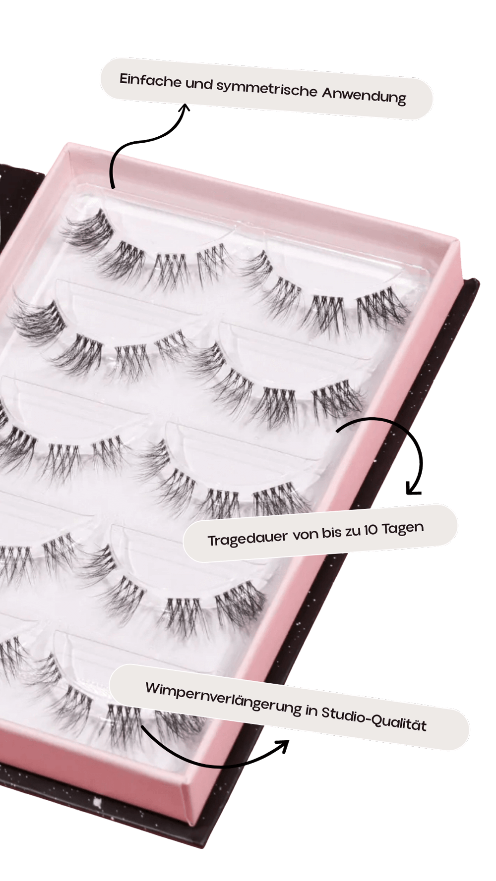 Mit AYLASHES zauberst du dir einen professionellen Wimpernstudiolook ganz einfach selbst – bequem von zu Hause und in nur wenigen Minuten. Dank der unkomplizierten Anwendung gelingt dir der perfekte Style ohne Angst vor Fehlern!
